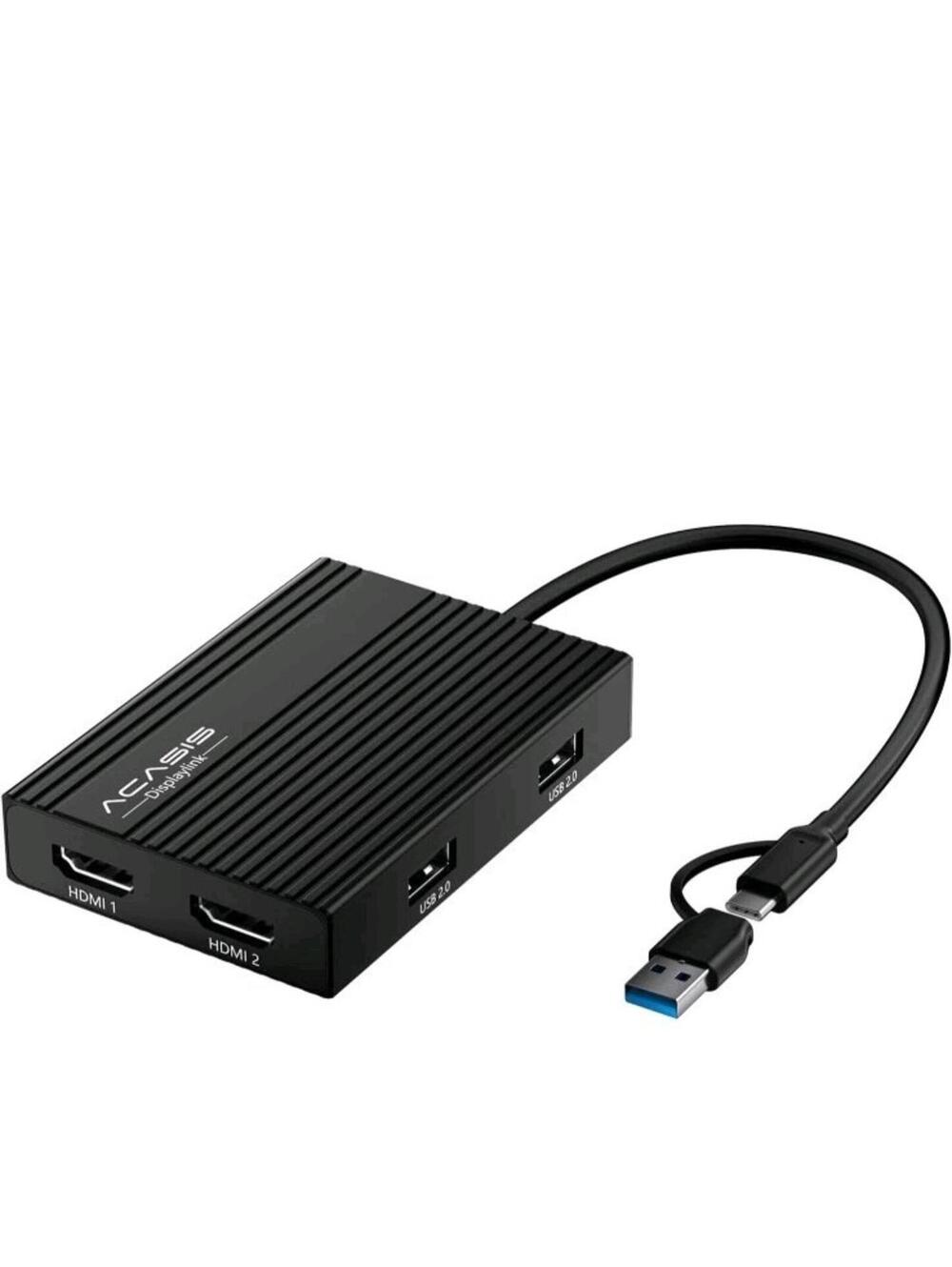 USB C to Dual HDMI Displaylink Adapter, 4K@60Hz, 2 HDMI & 3 USB-A Ports, 100W PD